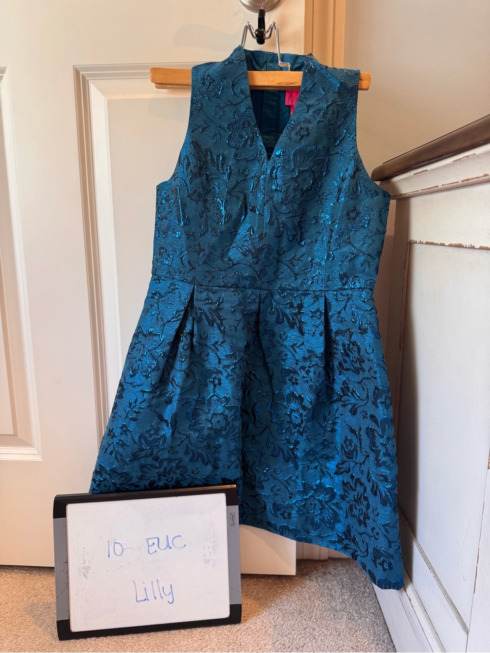 Lilly Pulitzer Mini Tanlee Dress Teal Floral Brocade Girls' Dress Sz 10